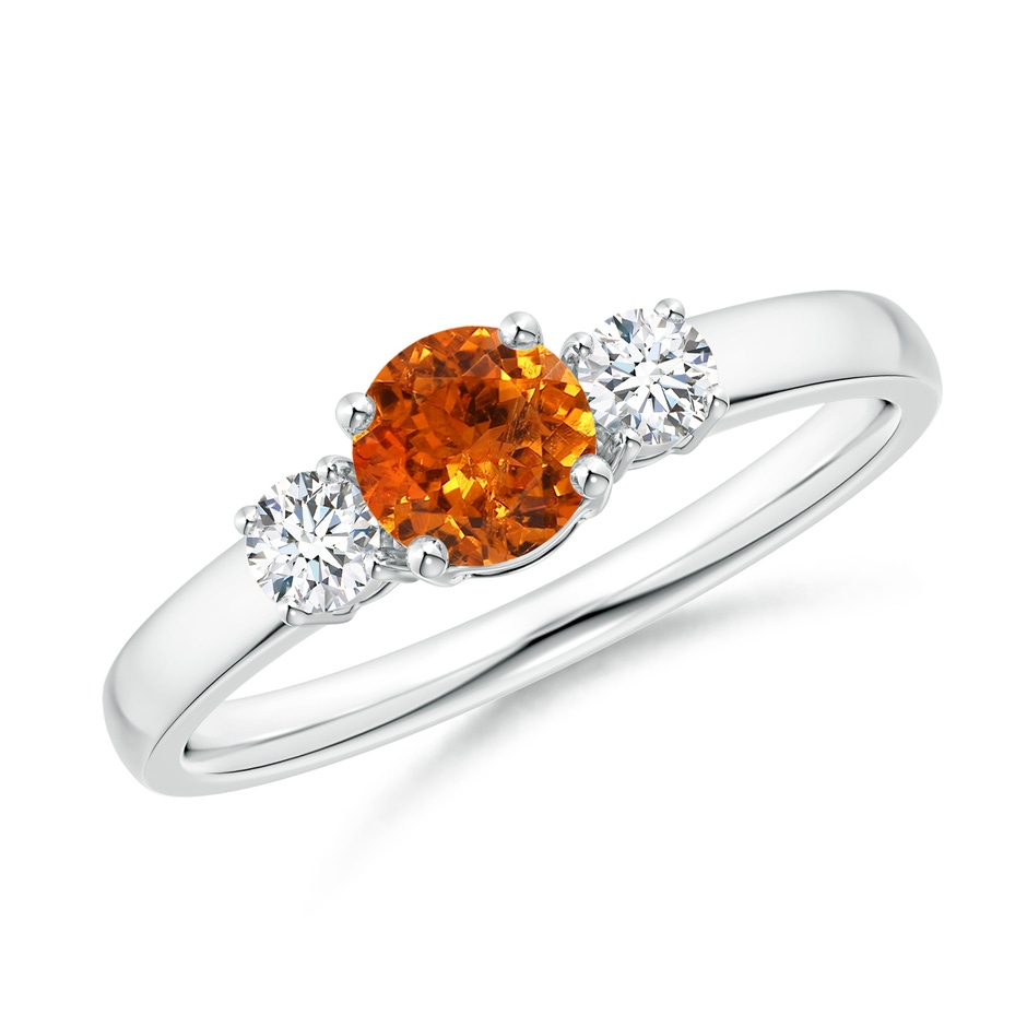 5mm AAA Classic Spessartite and Diamond Three Stone Engagement Ring in White Gold 