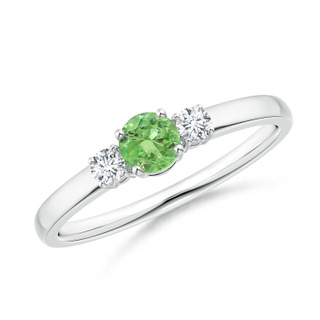 4mm A Classic Tsavorite and Diamond Three Stone Engagement Ring in White Gold