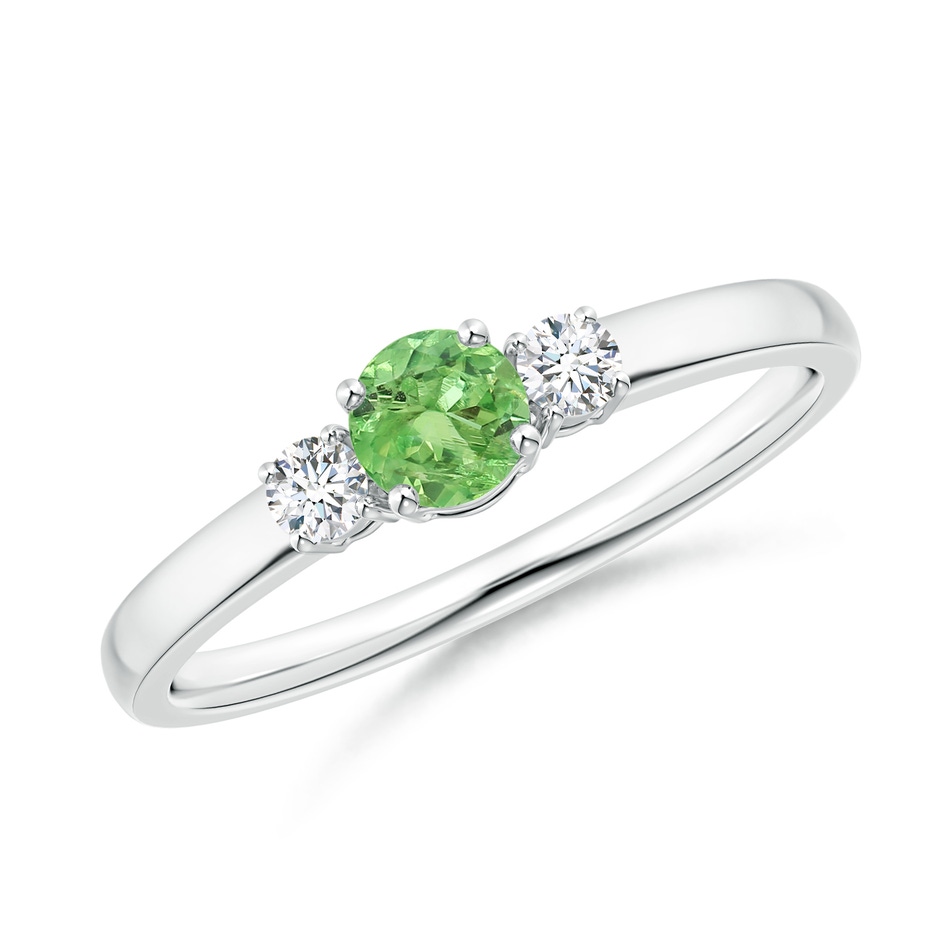 4mm A Classic Tsavorite and Diamond Three Stone Engagement Ring in White Gold 