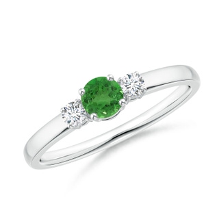 4mm AA Classic Tsavorite and Diamond Three Stone Engagement Ring in White Gold