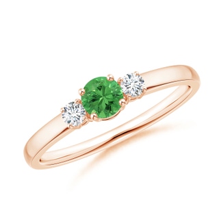 4mm AAA Classic Tsavorite and Diamond Three Stone Engagement Ring in Rose Gold