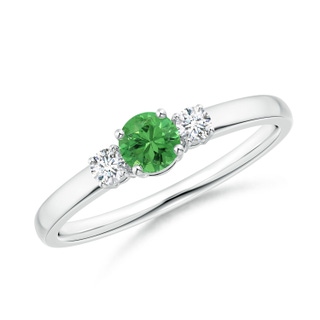 4mm AAA Classic Tsavorite and Diamond Three Stone Engagement Ring in White Gold