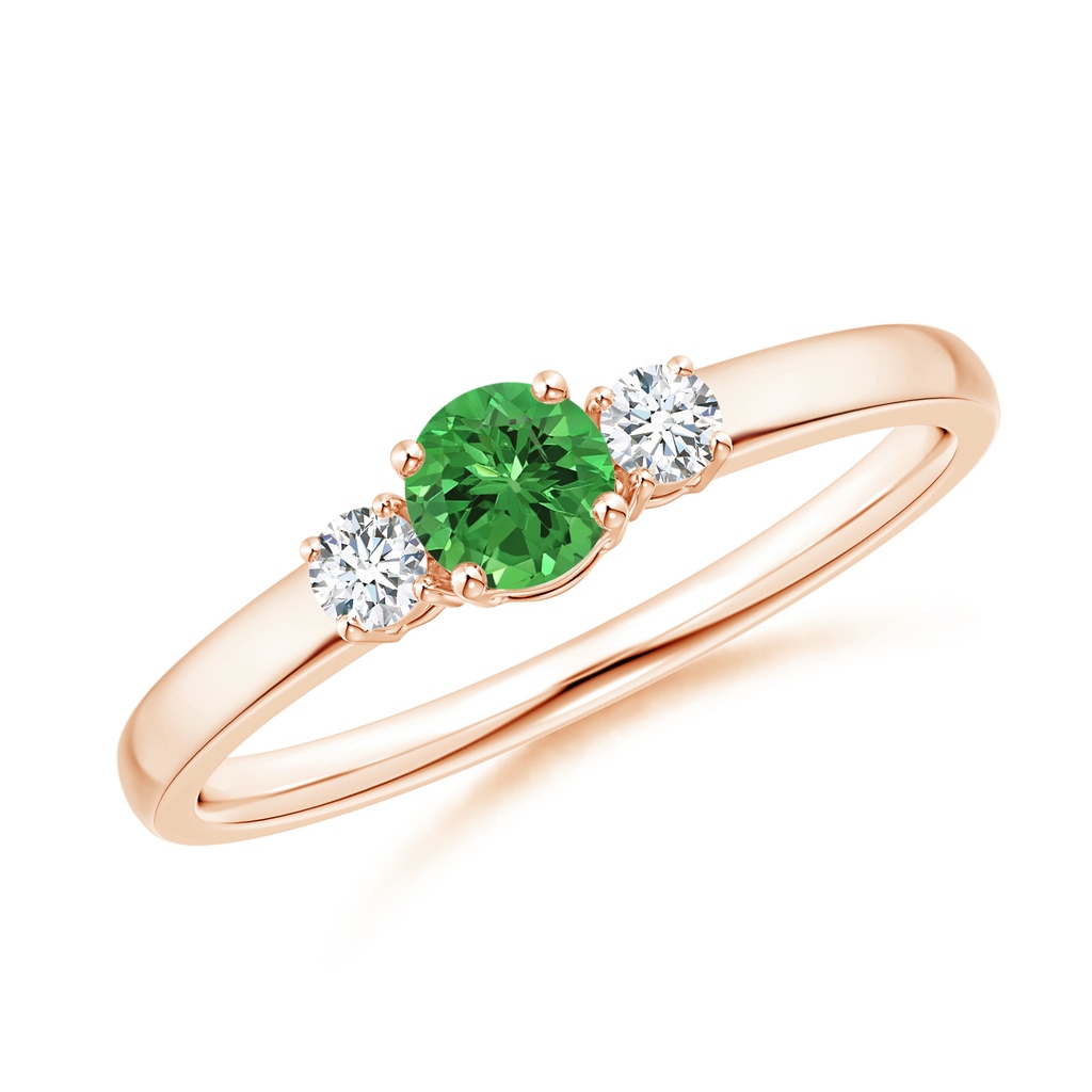 4mm AAAA Classic Tsavorite and Diamond Three Stone Engagement Ring in Rose Gold