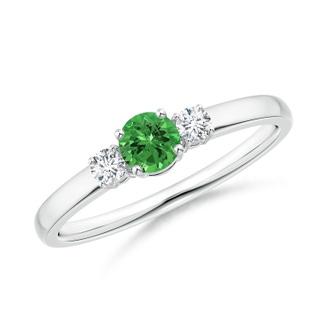 4mm AAAA Classic Tsavorite and Diamond Three Stone Engagement Ring in White Gold