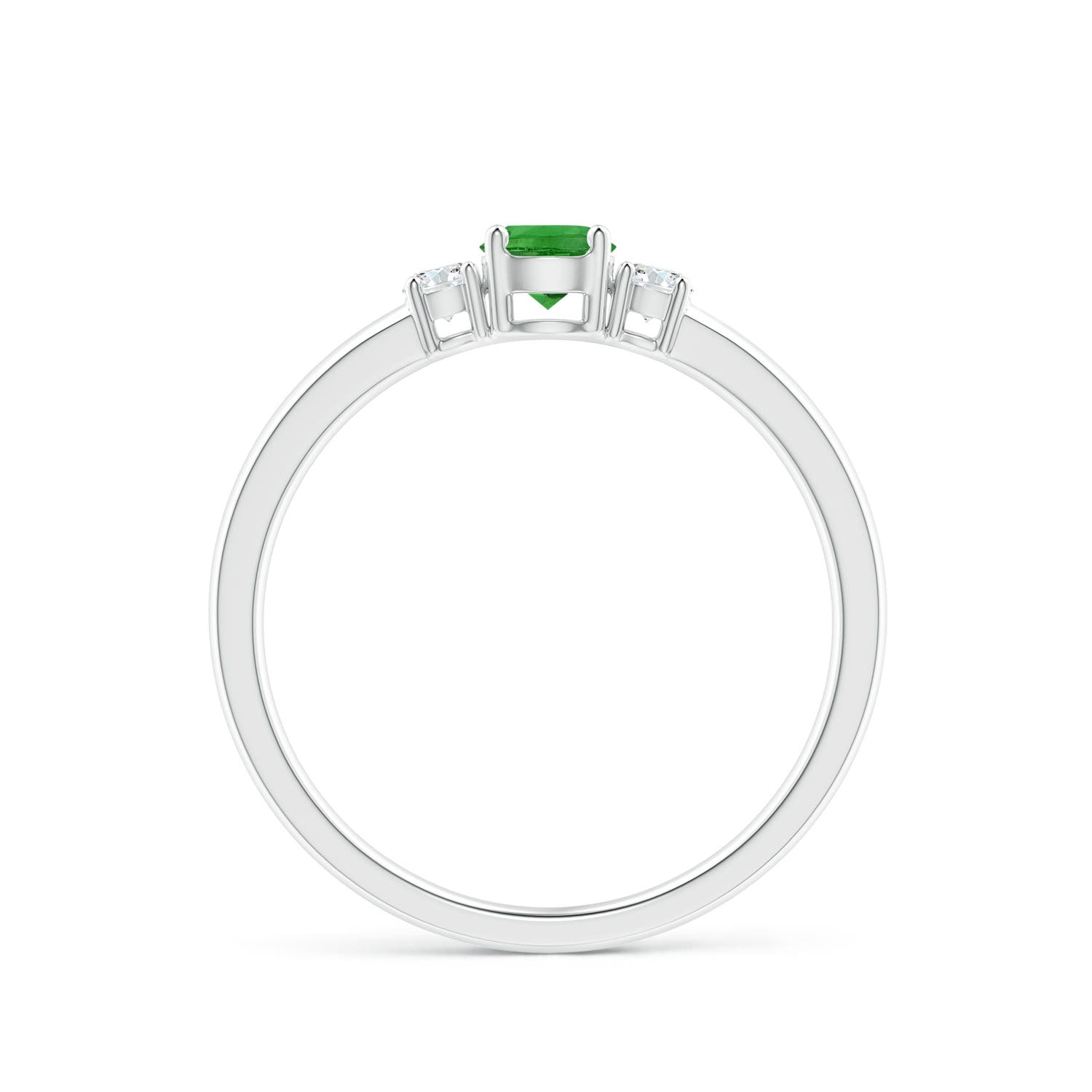 4mm AAAA Classic Tsavorite and Diamond Three Stone Engagement Ring in White Gold - side 2