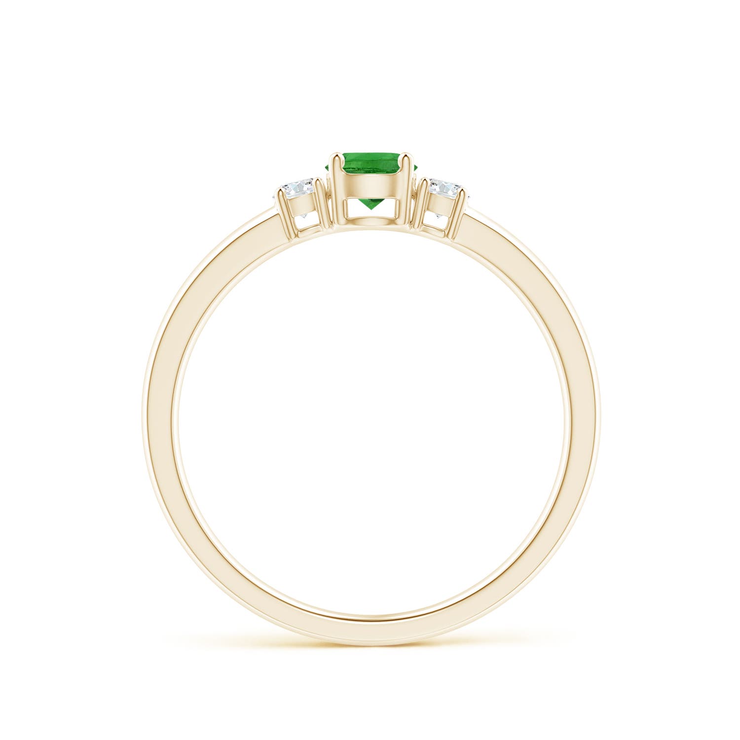 4mm AAAA Classic Tsavorite and Diamond Three Stone Engagement Ring in Yellow Gold - side 2