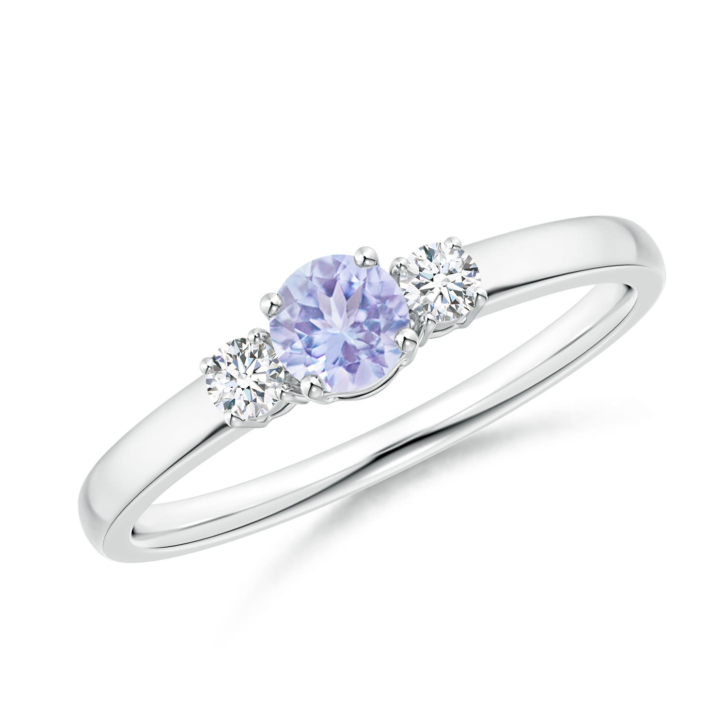 4mm A Classic Tanzanite and Diamond Three Stone Engagement Ring in P950 Platinum