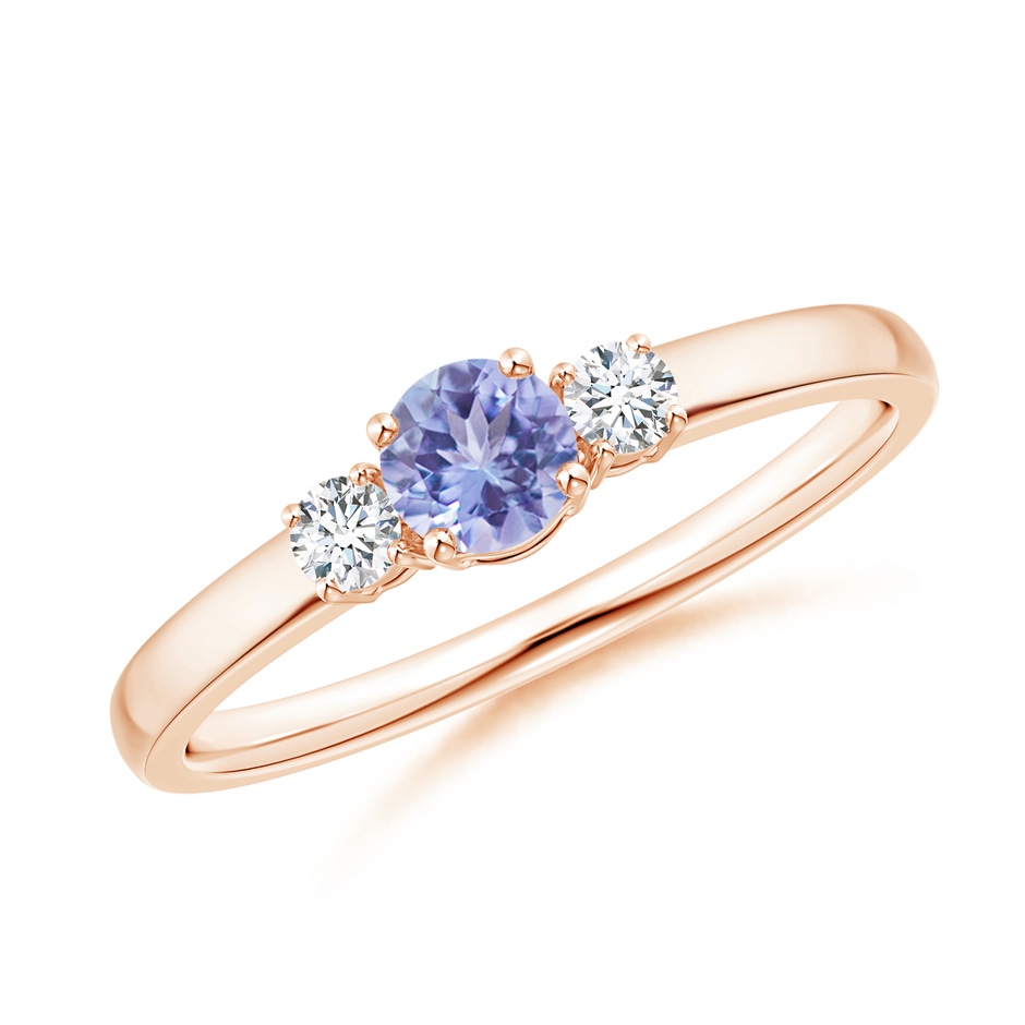 4mm AA Classic Tanzanite and Diamond Three Stone Engagement Ring in Rose Gold 