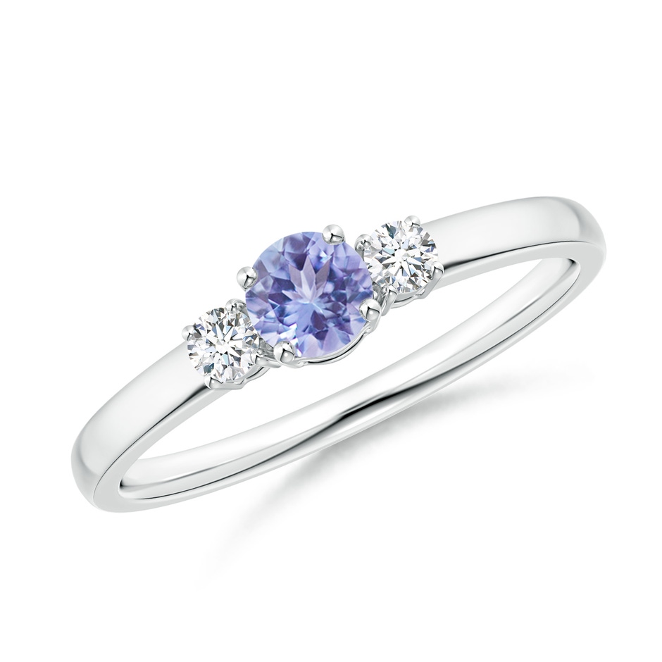 4mm AA Classic Tanzanite and Diamond Three Stone Engagement Ring in White Gold 