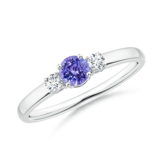 4mm AAA Classic Tanzanite and Diamond Three Stone Engagement Ring in 9K White Gold