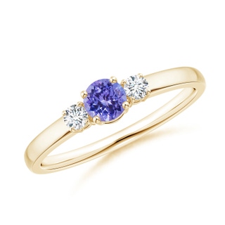 4mm AAA Classic Tanzanite and Diamond Three Stone Engagement Ring in 9K Yellow Gold