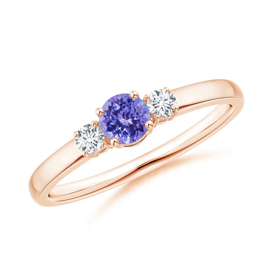 4mm AAA Classic Tanzanite and Diamond Three Stone Engagement Ring in Rose Gold 