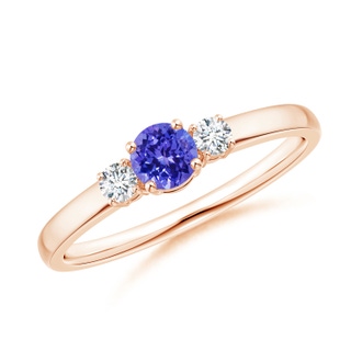 4mm AAAA Classic Tanzanite and Diamond Three Stone Engagement Ring in 10K Rose Gold