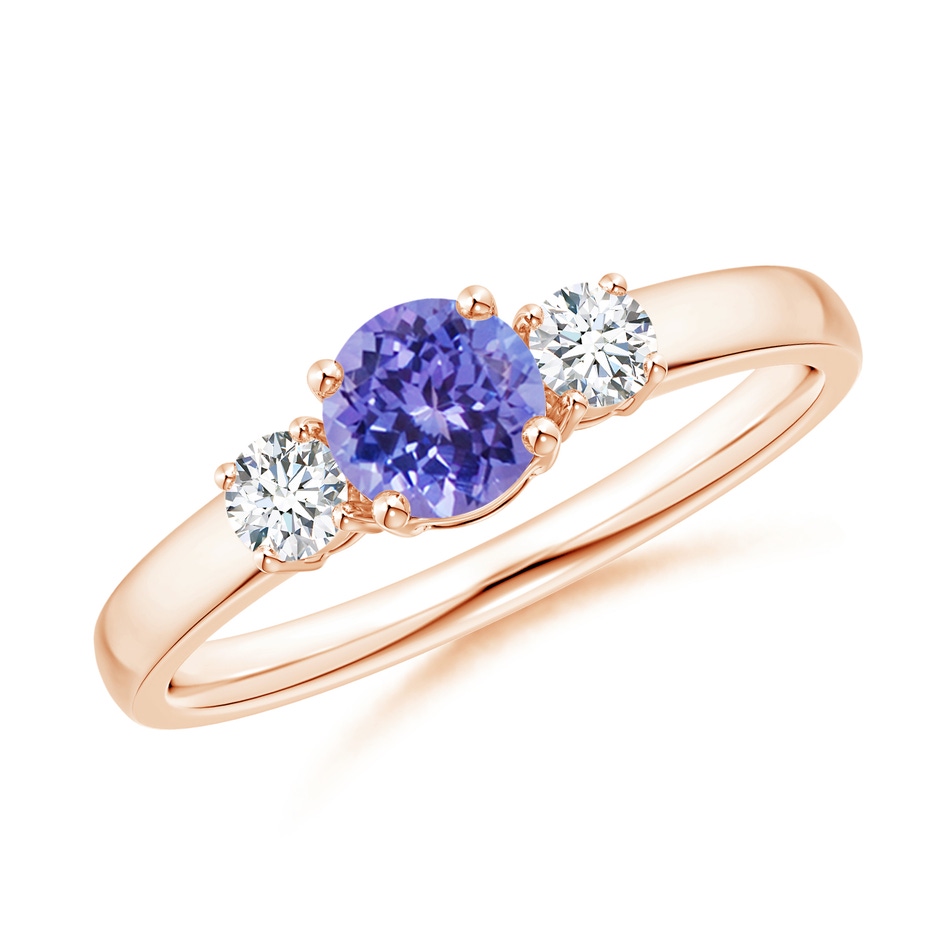 5mm AAA Classic Tanzanite and Diamond Three Stone Engagement Ring in Rose Gold 