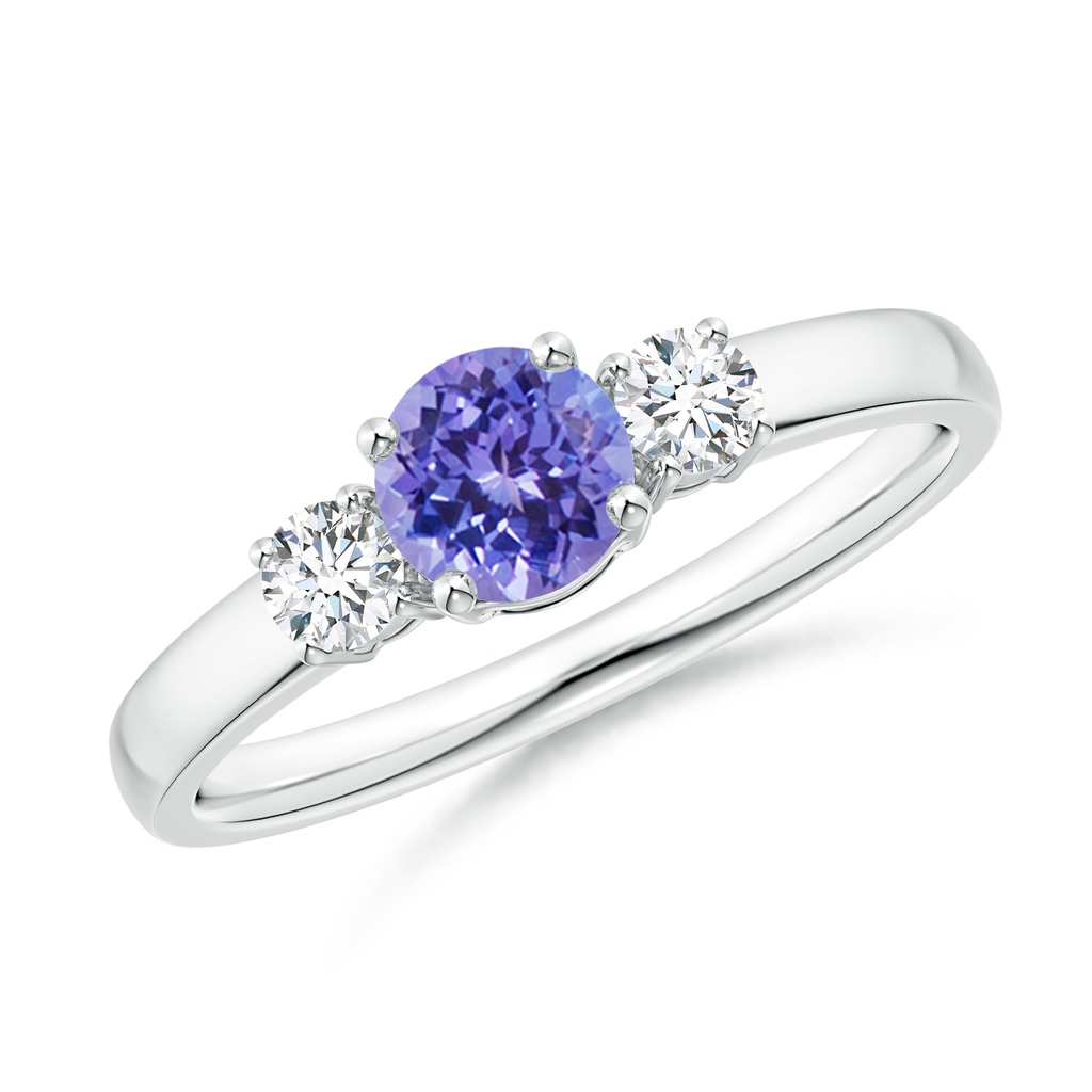 5mm AAA Classic Tanzanite and Diamond Three Stone Engagement Ring in White Gold