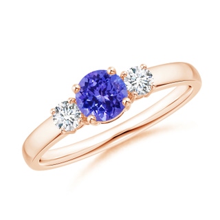 5mm AAAA Classic Tanzanite and Diamond Three Stone Engagement Ring in Rose Gold