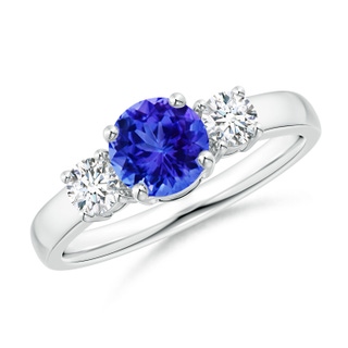 6mm AAA Classic Tanzanite and Diamond Three Stone Engagement Ring in 9K White Gold