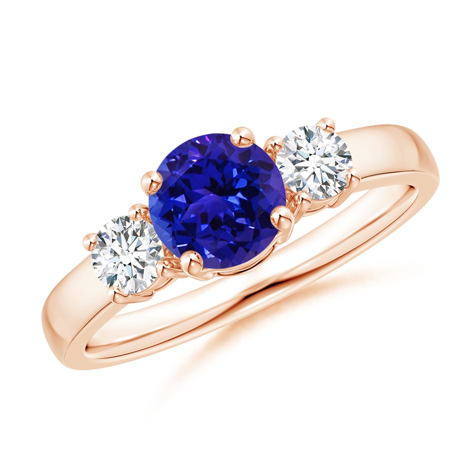 6mm AAAA Classic Tanzanite and Diamond Three Stone Engagement Ring in Rose Gold 