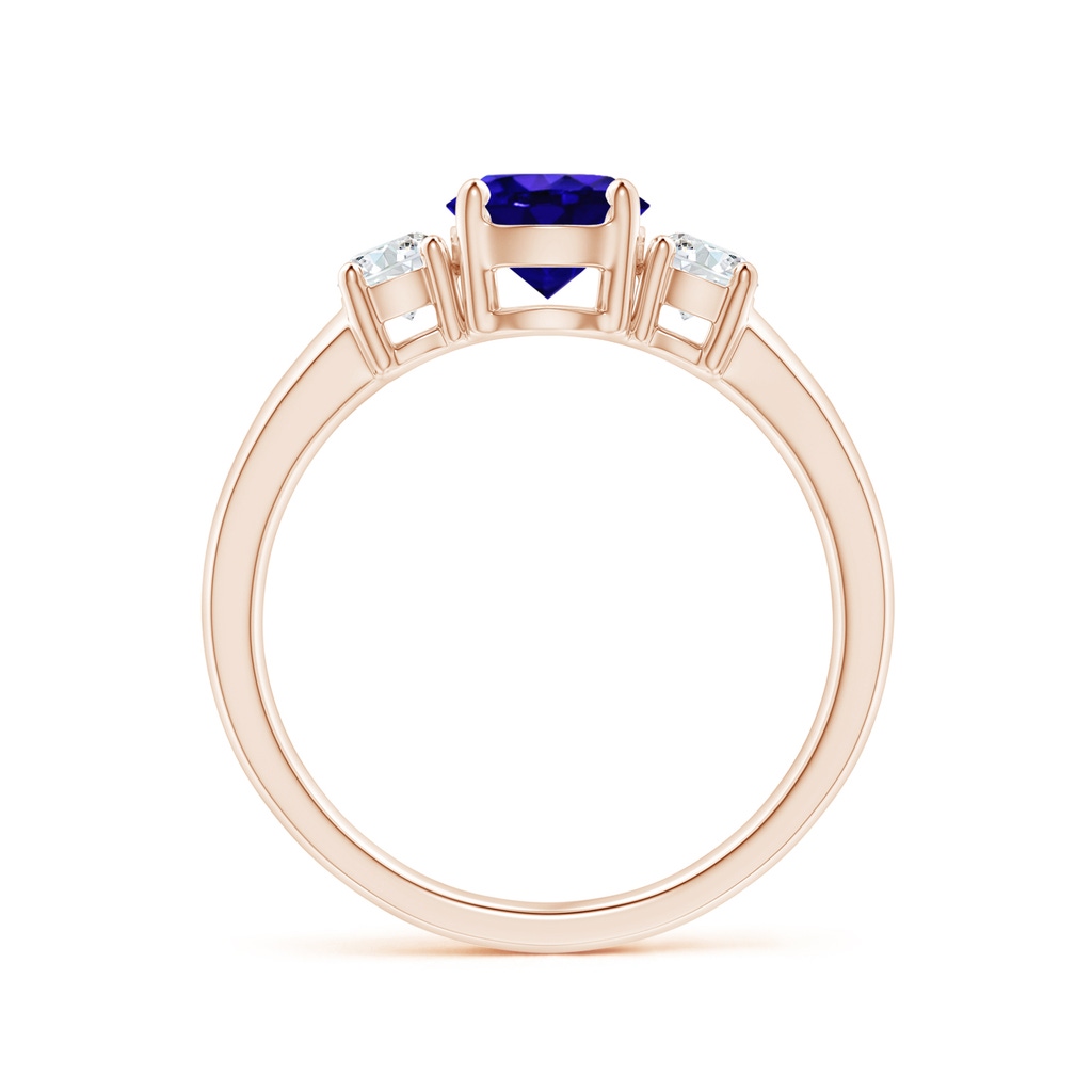 6mm AAAA Classic Tanzanite and Diamond Three Stone Engagement Ring in Rose Gold Side-1