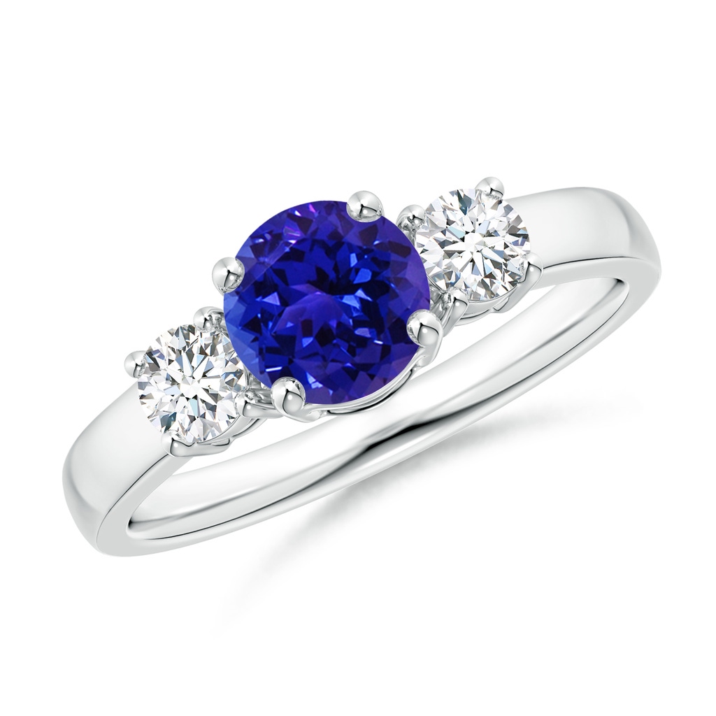 6mm AAAA Classic Tanzanite and Diamond Three Stone Engagement Ring in White Gold