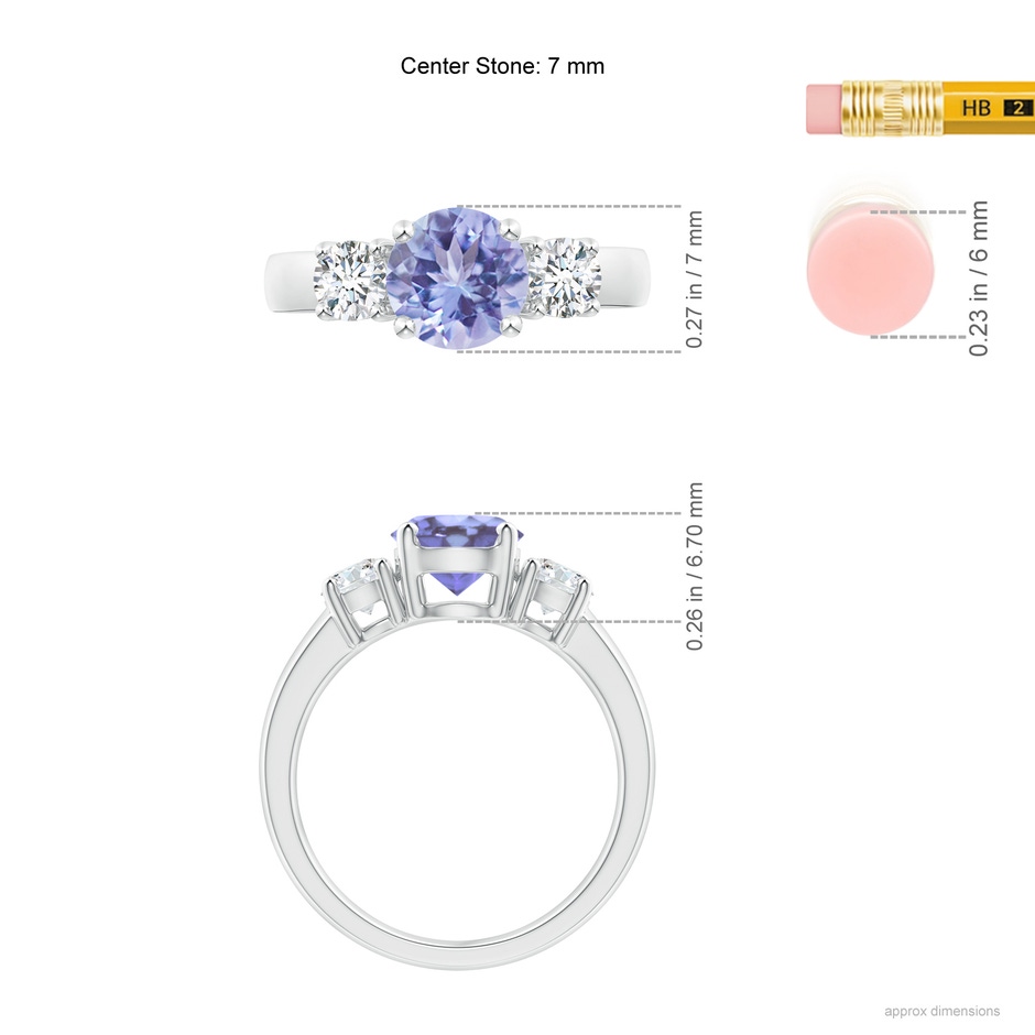 7mm A Classic Tanzanite and Diamond Three Stone Engagement Ring in P950 Platinum ruler