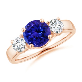 7mm AAAA Classic Tanzanite and Diamond Three Stone Engagement Ring in 10K Rose Gold