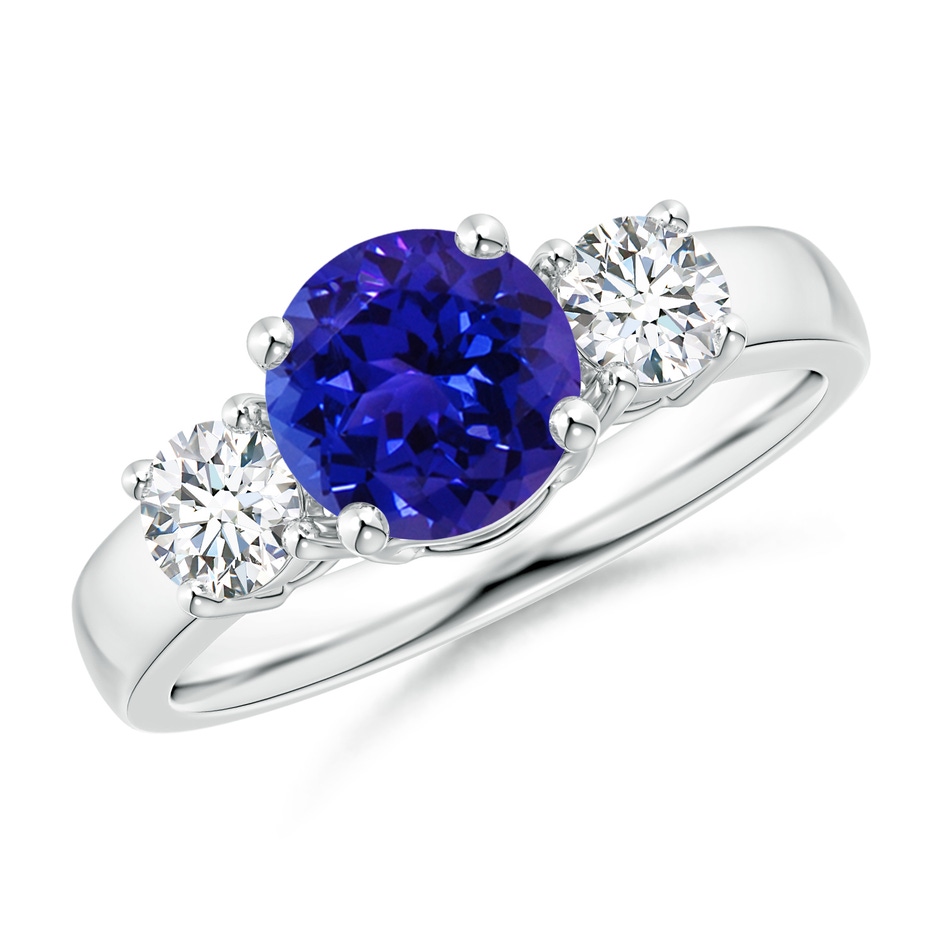 7mm AAAA Classic Tanzanite and Diamond Three Stone Engagement Ring in White Gold 