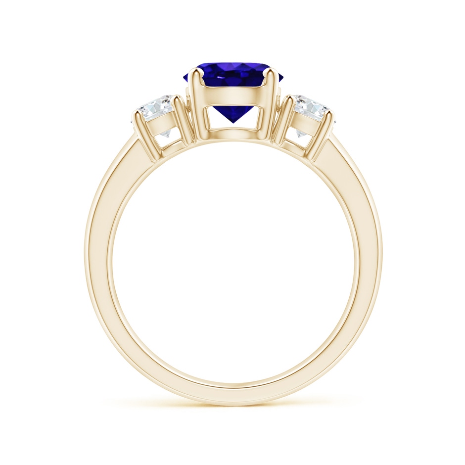 7mm AAAA Classic Tanzanite and Diamond Three Stone Engagement Ring in Yellow Gold side-1