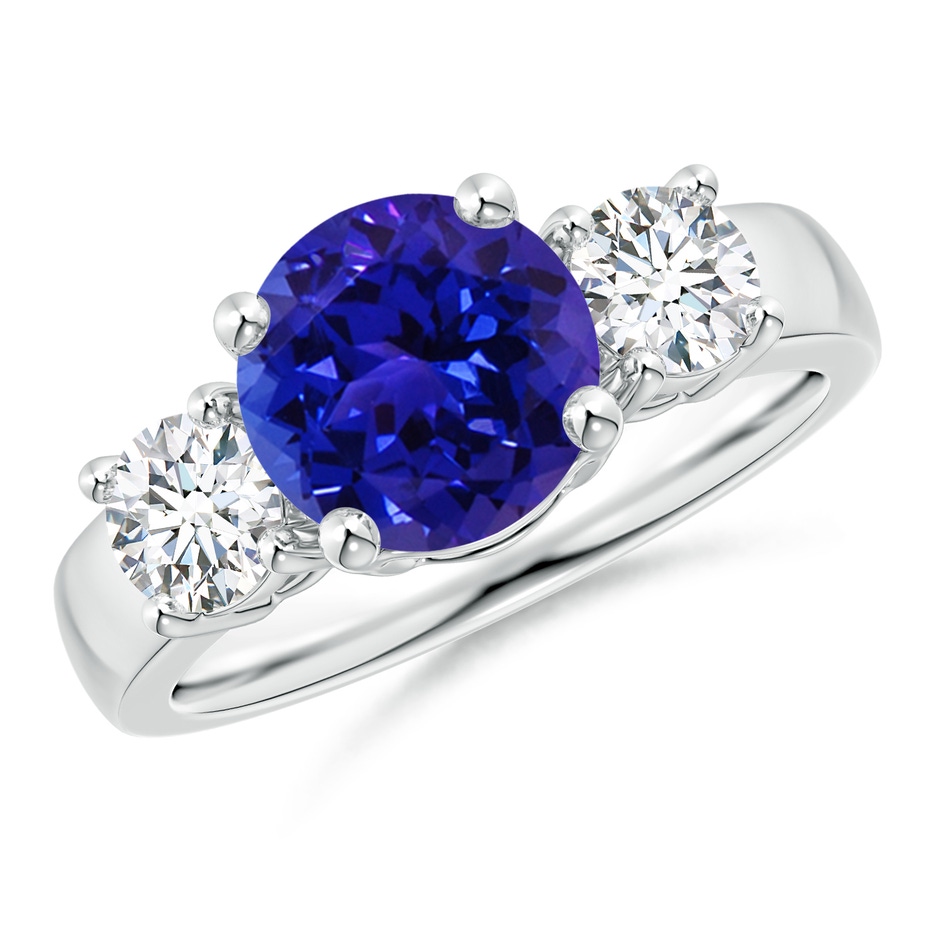 8mm AAAA Classic Tanzanite and Diamond Three Stone Engagement Ring in White Gold 