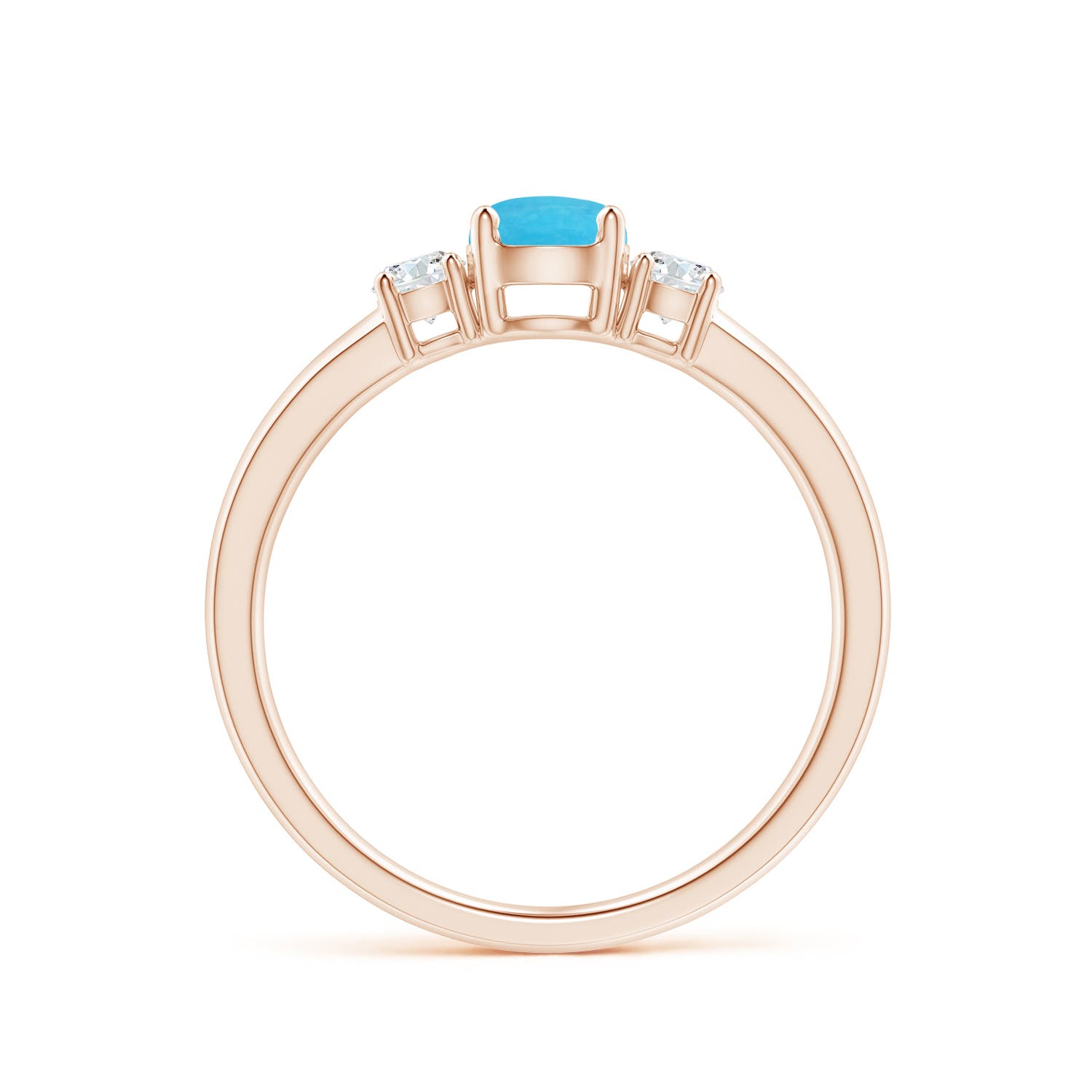 5mm A Classic Turquoise and Diamond Three Stone Engagement Ring in Rose Gold - side 3