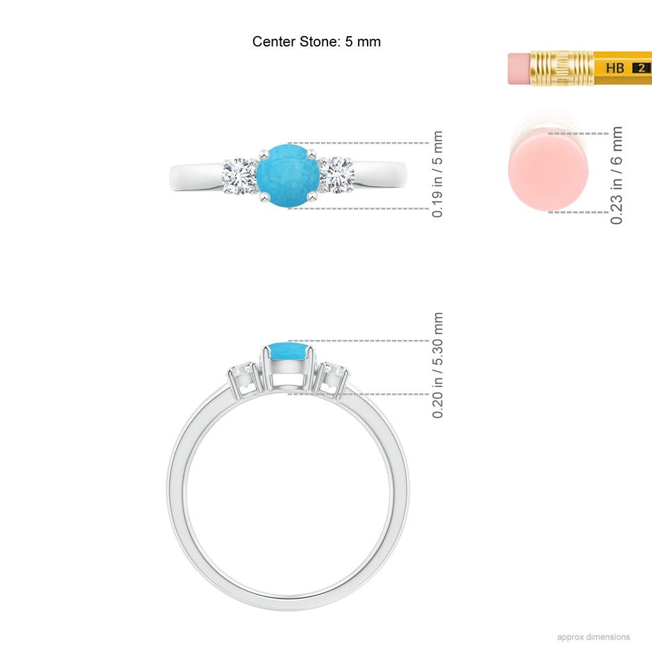 5mm A Classic Turquoise and Diamond Three Stone Engagement Ring in White Gold ruler