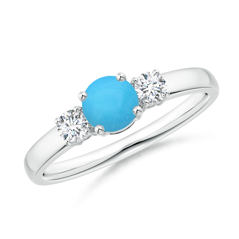 5mm AAA Classic Turquoise and Diamond Three Stone Engagement Ring in White Gold 