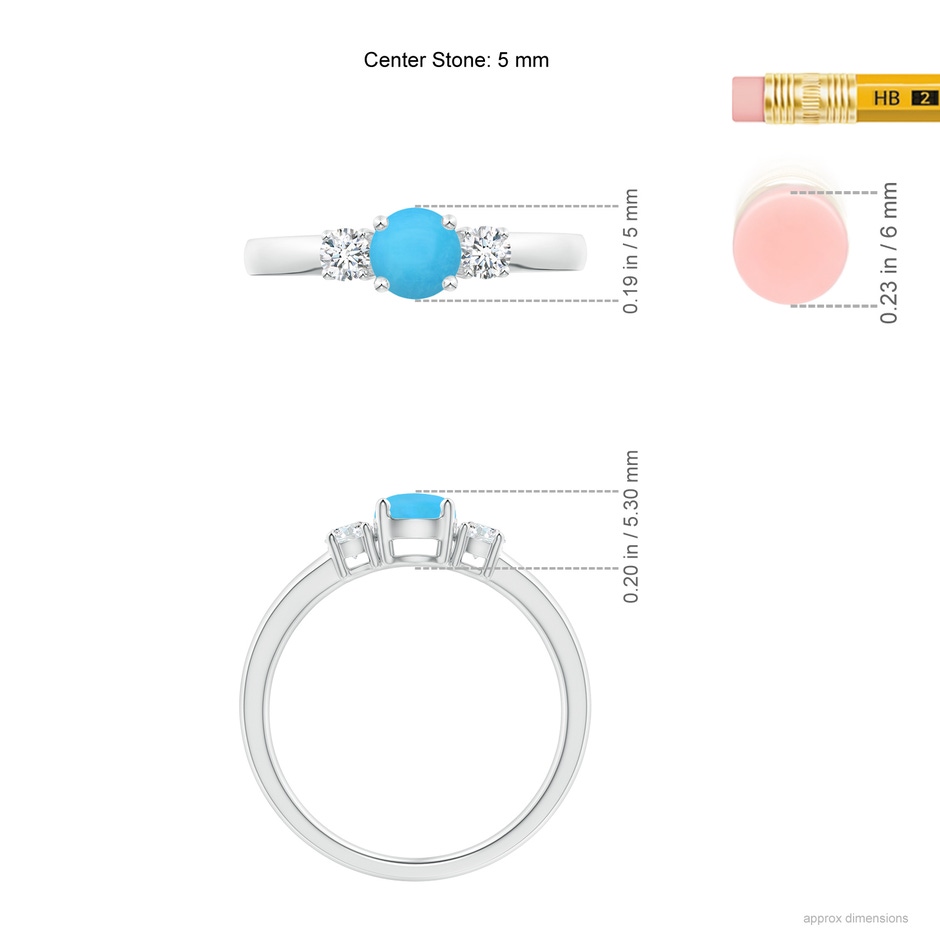 5mm AAA Classic Turquoise and Diamond Three Stone Engagement Ring in White Gold Ruler