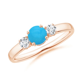 5mm AAAA Classic Turquoise and Diamond Three Stone Engagement Ring in 9K Rose Gold