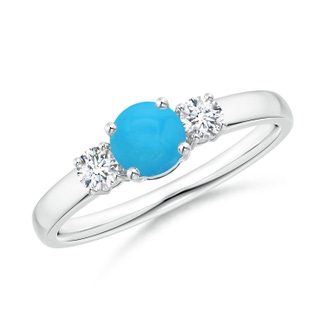 5mm AAAA Classic Turquoise and Diamond Three Stone Engagement Ring in White Gold