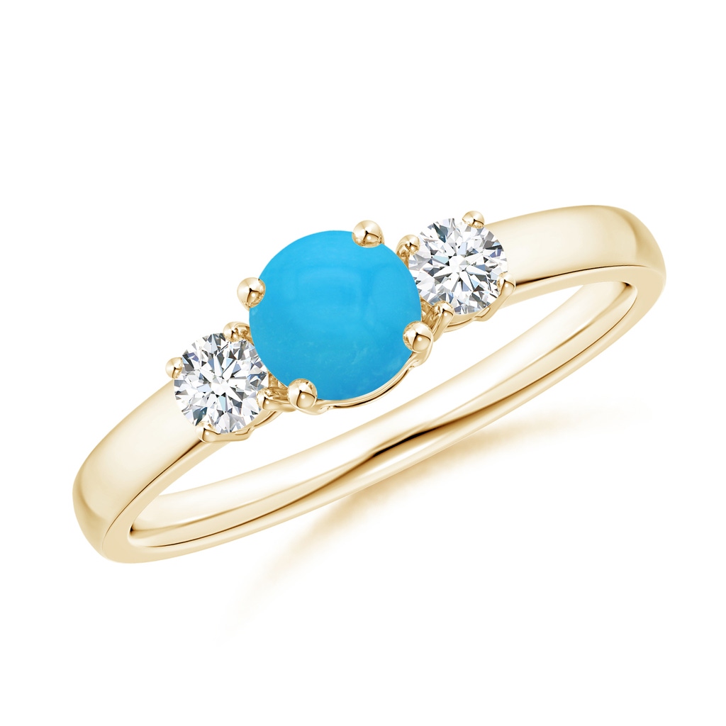 5mm AAAA Classic Turquoise and Diamond Three Stone Engagement Ring in Yellow Gold