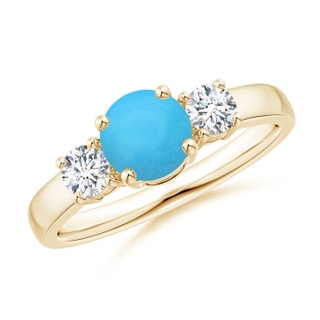 6mm AAA Classic Turquoise and Diamond Three Stone Engagement Ring in Yellow Gold