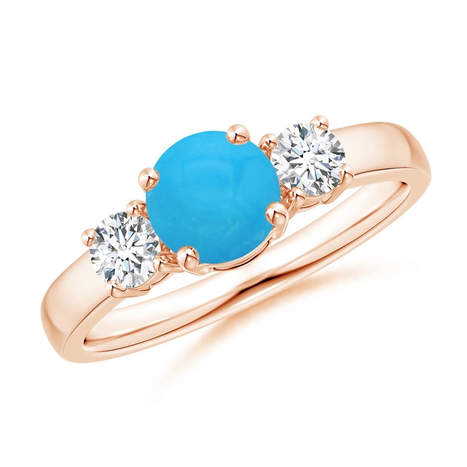 6mm AAAA Classic Turquoise and Diamond Three Stone Engagement Ring in Rose Gold 