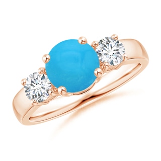 7mm AAAA Classic Turquoise and Diamond Three Stone Engagement Ring in Rose Gold
