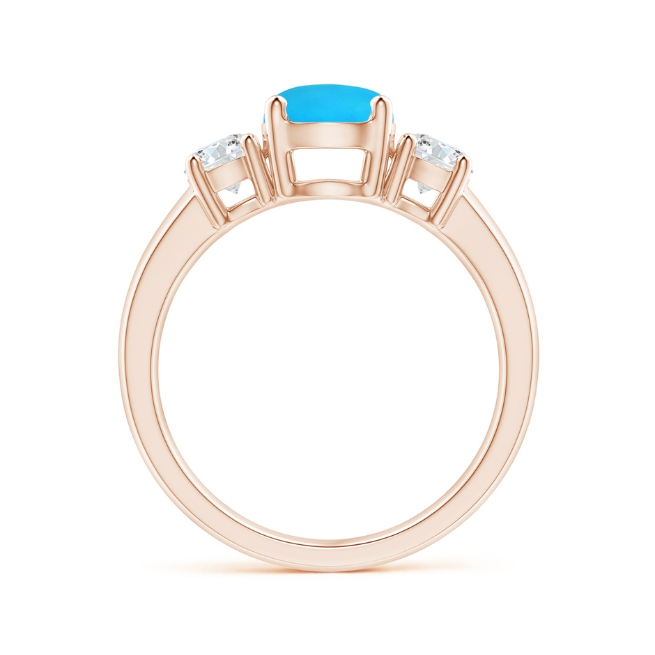 7mm AAAA Classic Turquoise and Diamond Three Stone Engagement Ring in Rose Gold Side-1