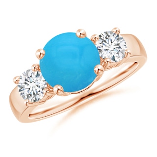8mm AAAA Classic Turquoise and Diamond Three Stone Engagement Ring in Rose Gold