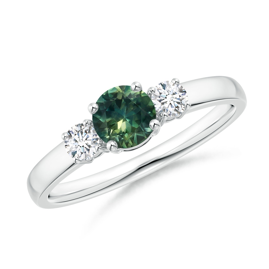 5mm AA Classic Teal Montana Sapphire and Diamond Three Stone Ring in P950 Platinum 