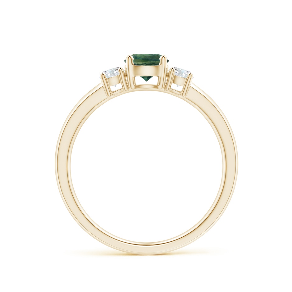 5mm AA Classic Teal Montana Sapphire and Diamond Three Stone Ring in Yellow Gold side-1