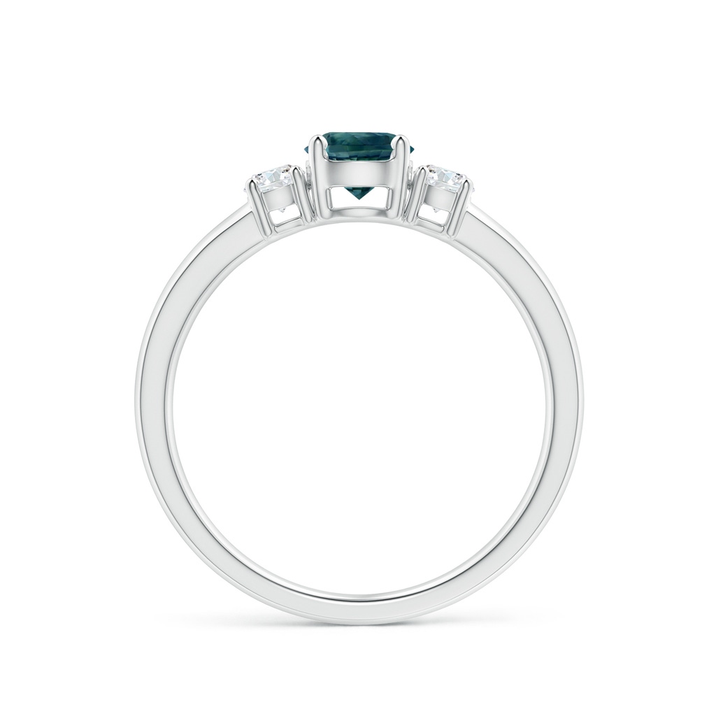 5mm AAA Classic Teal Montana Sapphire and Diamond Three Stone Ring in P950 Platinum Side-1