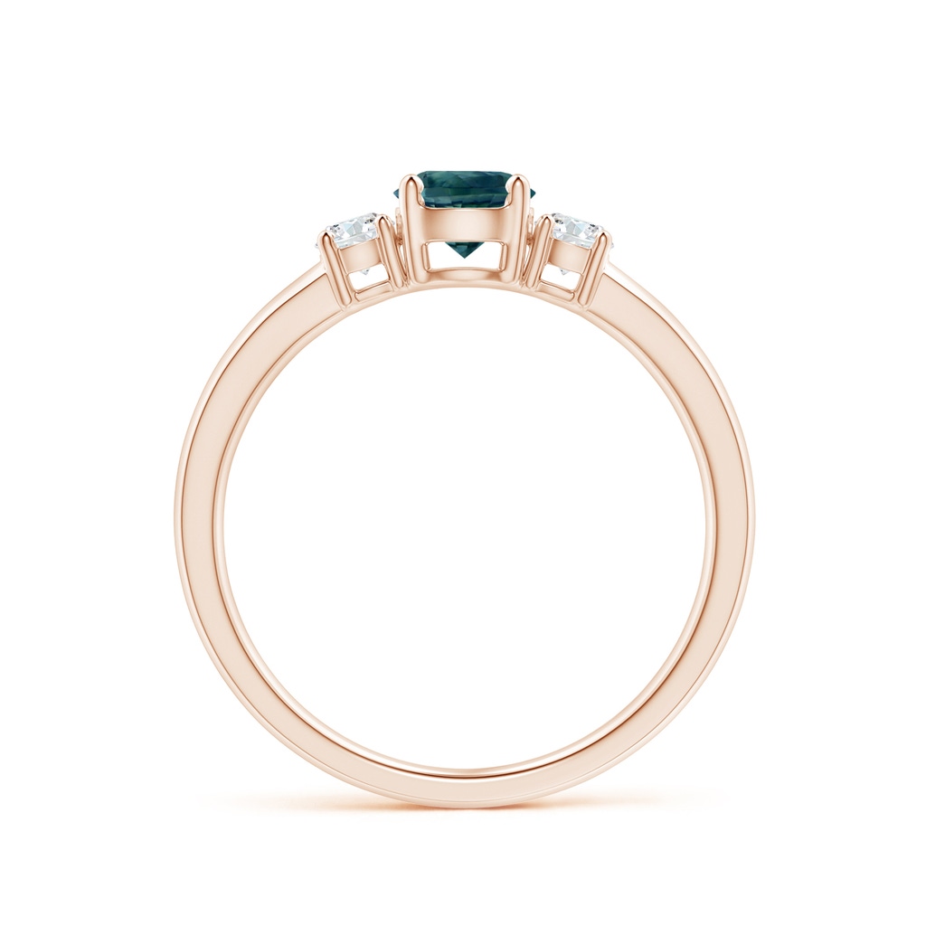 5mm AAA Classic Teal Montana Sapphire and Diamond Three Stone Ring in Rose Gold - side_1