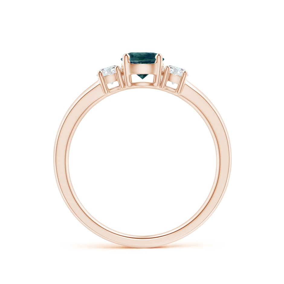 5mm AAA Classic Teal Montana Sapphire and Diamond Three Stone Ring in Rose Gold Side-1