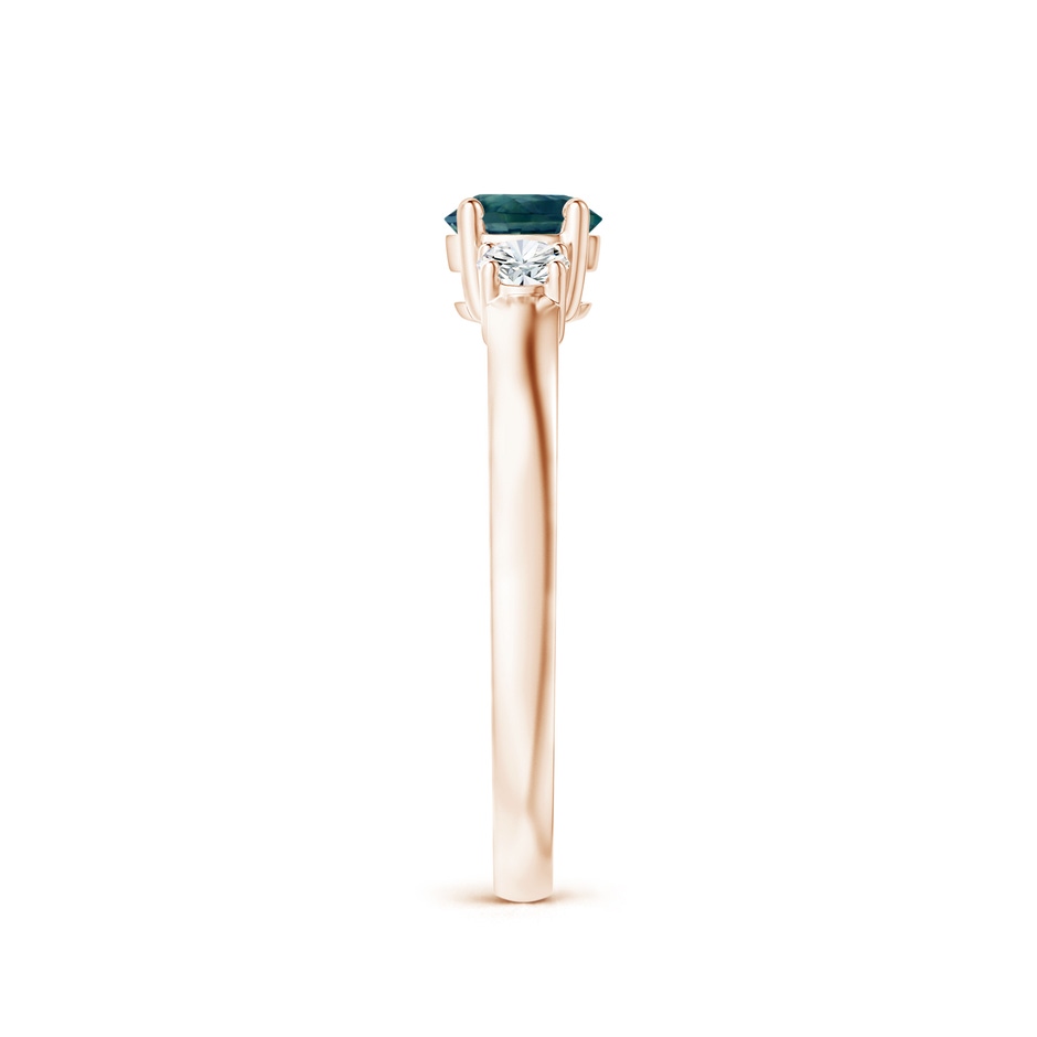 5mm AAA Classic Teal Montana Sapphire and Diamond Three Stone Ring in Rose Gold Side-2