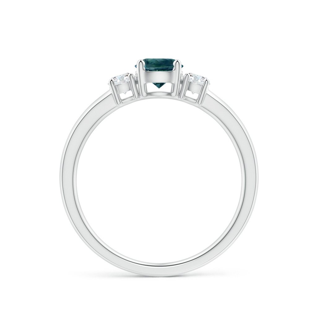 5mm AAA Classic Teal Montana Sapphire and Diamond Three Stone Ring in White Gold - Side_1