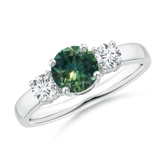 6mm AA Classic Teal Montana Sapphire and Diamond Three Stone Ring in P950 Platinum