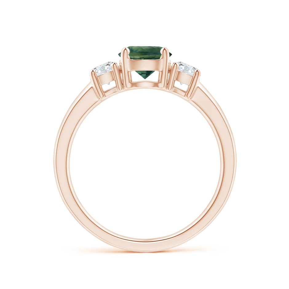 6mm AA Classic Teal Montana Sapphire and Diamond Three Stone Ring in Rose Gold Side-1